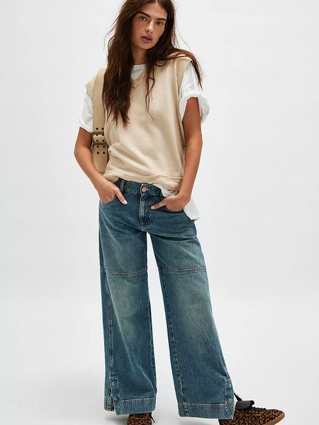 Free People We The Free Benji Relaxed Wide Leg Jeans - Salt Of The Earth