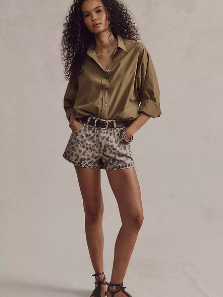 We The Free Now Or Never Printed Denim Shorts- Brown Sugar Combo