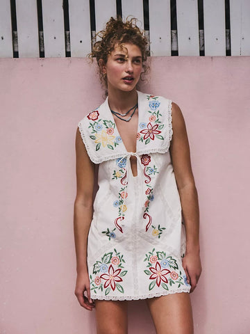 Free People Willow Embroidered Mini Dress - Ivory