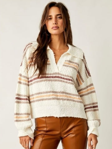 Free People Kennedy Stripe Pullover - Ivory Oak Combo