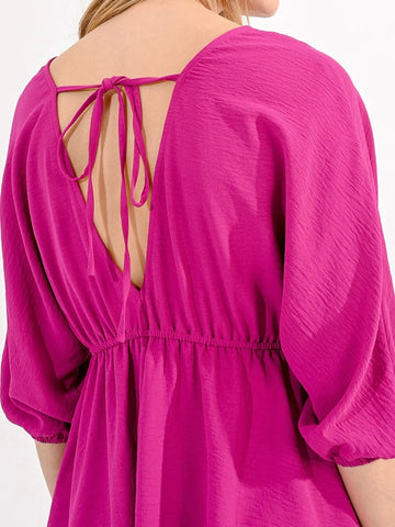 Magenta Front and Back V-Neckline Dress