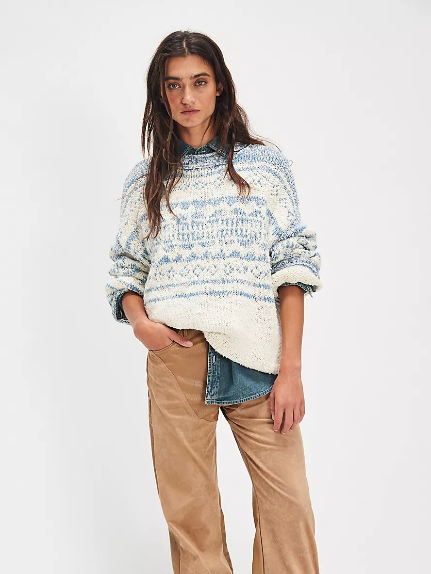 Free People Dani Pattern Sweater - Cloud Combo