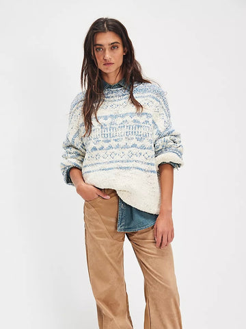 Free People Dani Pattern Sweater - Cloud Combo