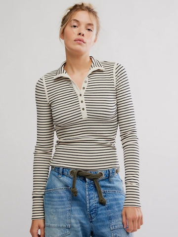 Free People Lake Stripe Henley - Tea Combo