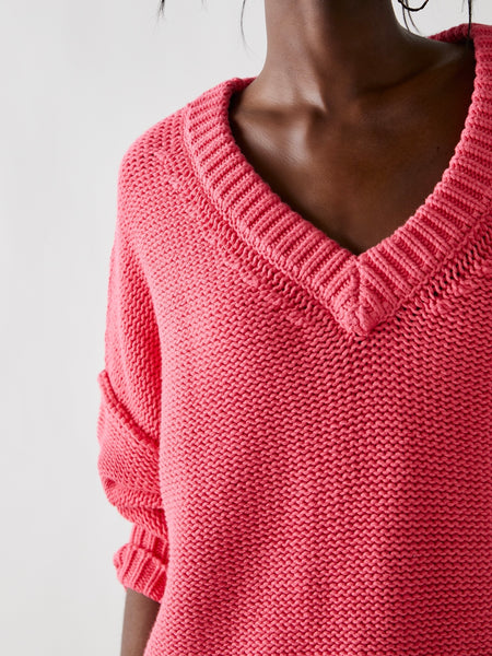 Free People Alli V-Neck Sweater- Strawberry Sprit