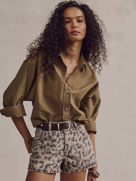 We The Free Now Or Never Printed Denim Shorts- Brown Sugar Combo