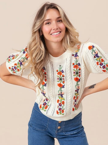 Flower Embroidery Sweater Top