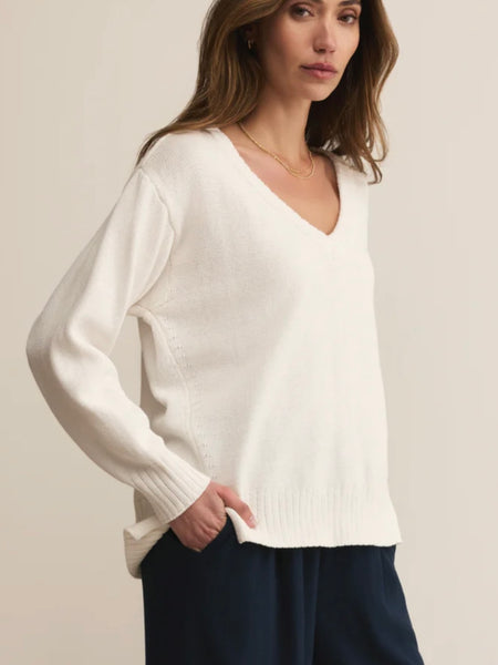 ZSupply All Around Cotton V Neck Sweater - White