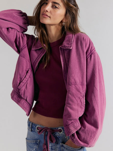 Free People One Birdie Washed Jacket- Roan Rouge