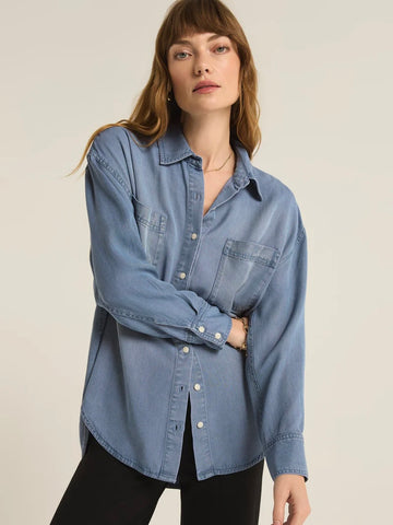 ZSupply Colbie Chambray Top - Sun Bleached Indigo