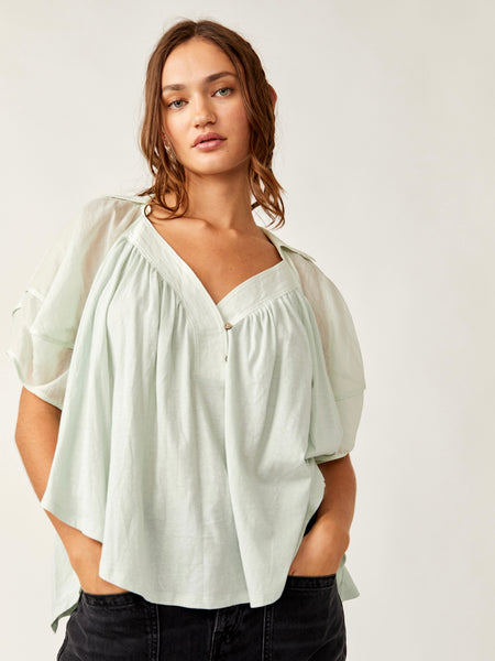 Free People Sunray Babydoll Top- Mineral Sea