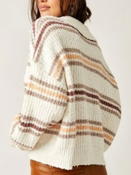 Free People Kennedy Stripe Pullover - Ivory Oak Combo
