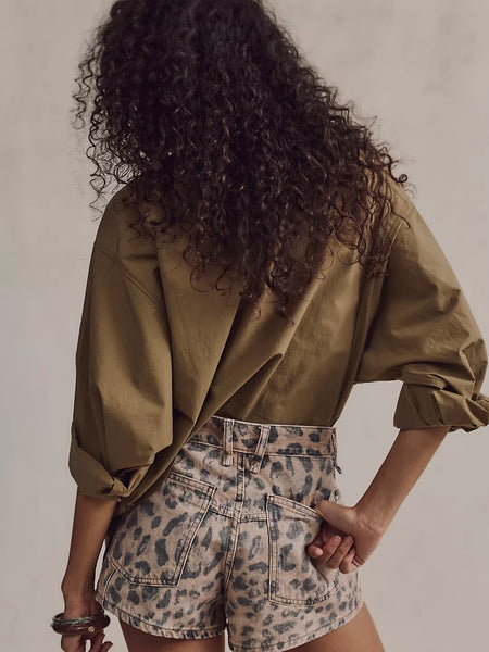 We The Free Now Or Never Printed Denim Shorts- Brown Sugar Combo