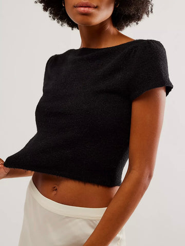 Free People Keep Me Warm Crop Top- Black