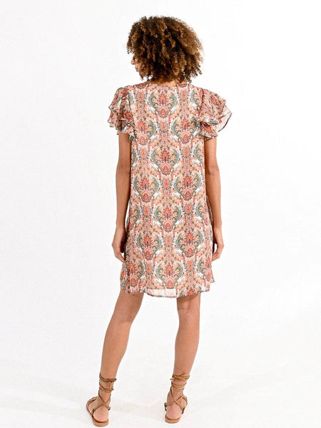 Gabbie Printed Dress With Ruffled Neckline