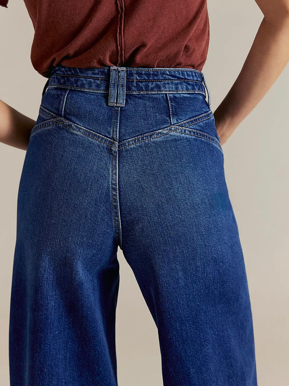Free People Kellee High Rise Palazzo Jeans - Blue Night