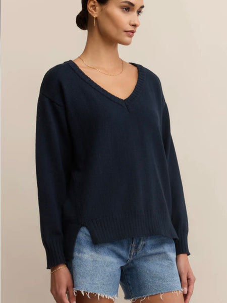 ZSupply All Around Cotton V Neck Sweater - Eclipse