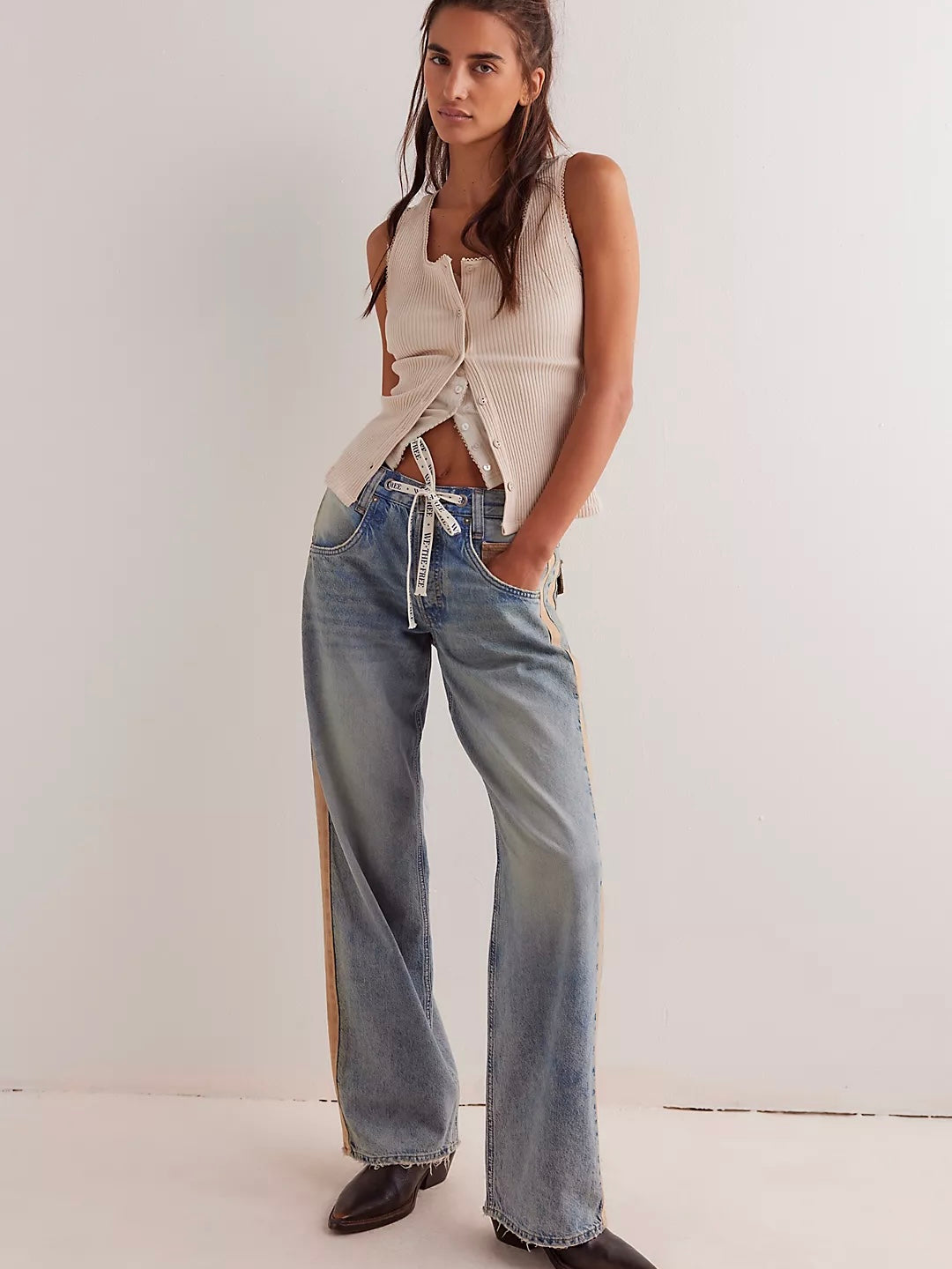 Free People We The Free Zambi Slouchy Jeans - Safari