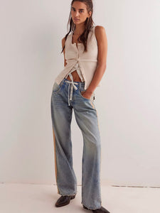 Free People We The Free Zambi Slouchy Jeans - Safari