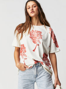 Free People Floral Painted Tee- White Combo