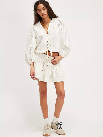 Free People Roselle Eyelet Mini Skirt - Ivory