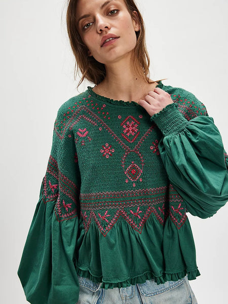 Free People Holly Knit Long Sleeve - Green Combo
