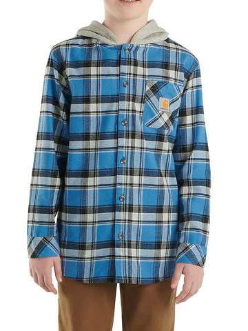 Boys’ Long-Sleeve Flannel Button-Front Hooded Shirt