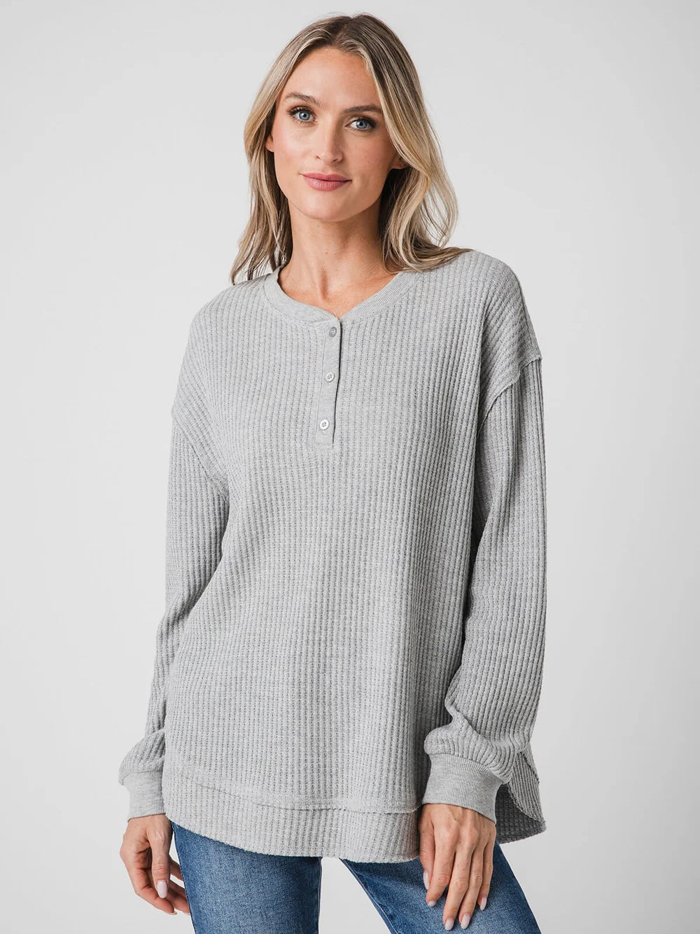 ZSupply Jax Cozy Waffle Henley- Heather Grey