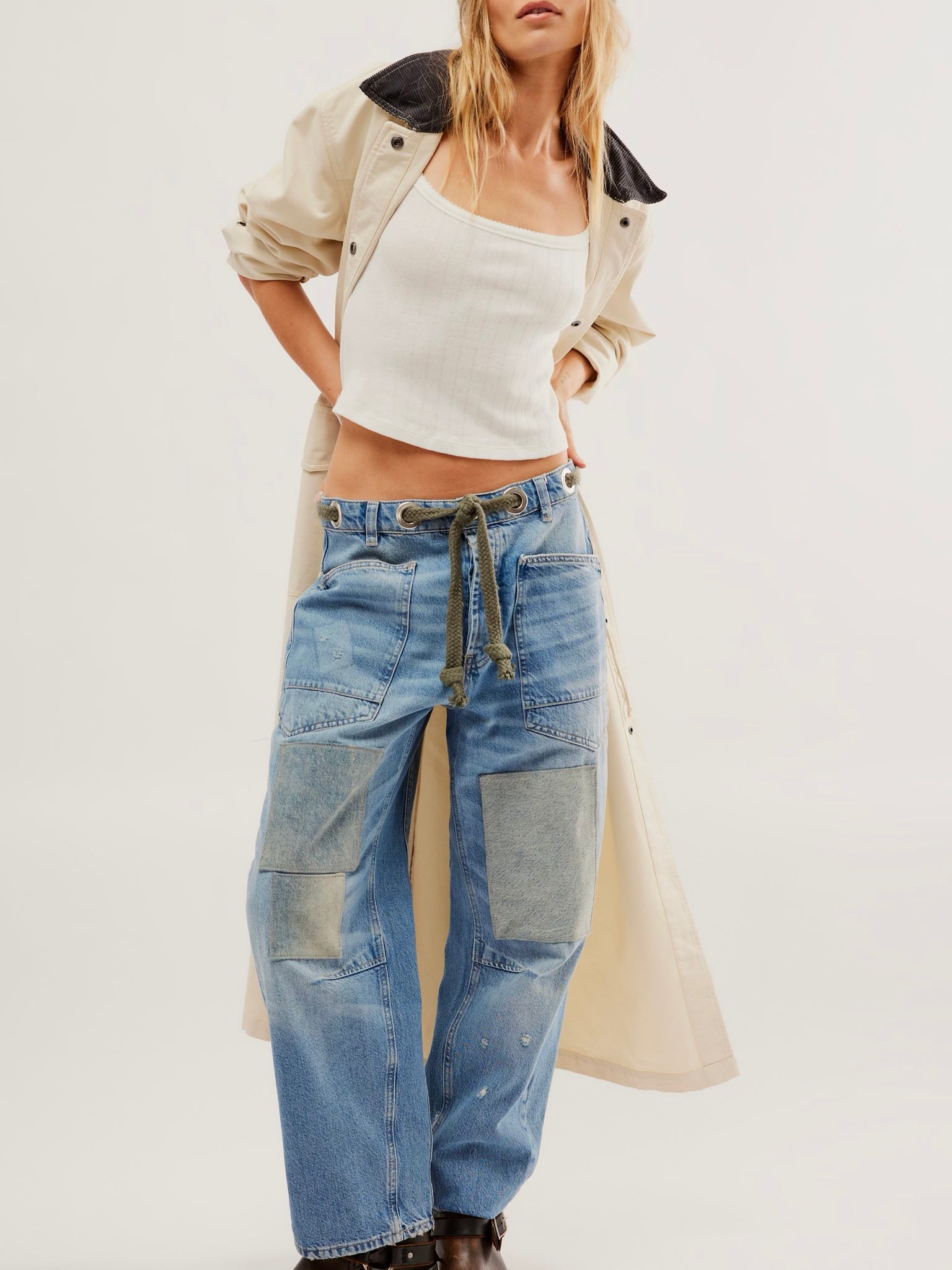 Free People Moxie Low Slung Barrel Jeans- Truest Blue