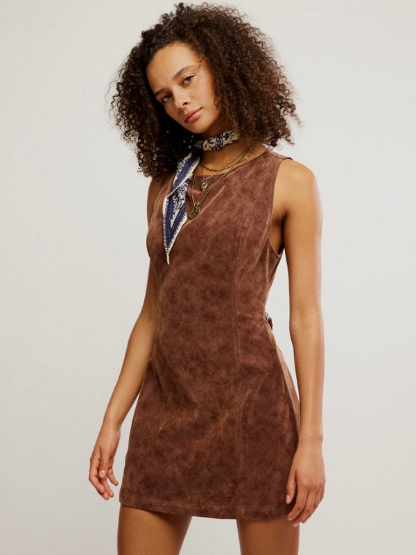 Free People Atlas Suede Mini Dress - Chicory Coffee