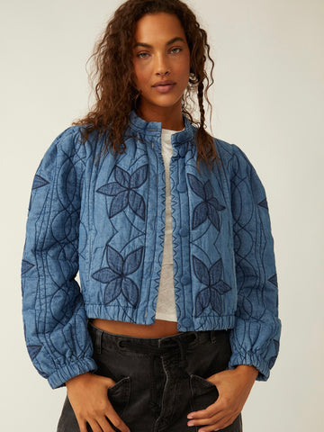 Free People Quinn Quilted Jacket- Indigo Combo