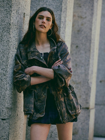 Free People Arya Camo Utility Jacket- Olive Combo