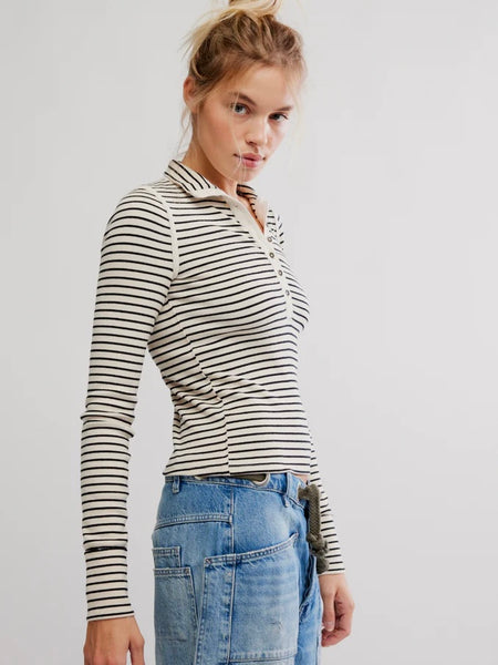 Free People Lake Stripe Henley - Tea Combo
