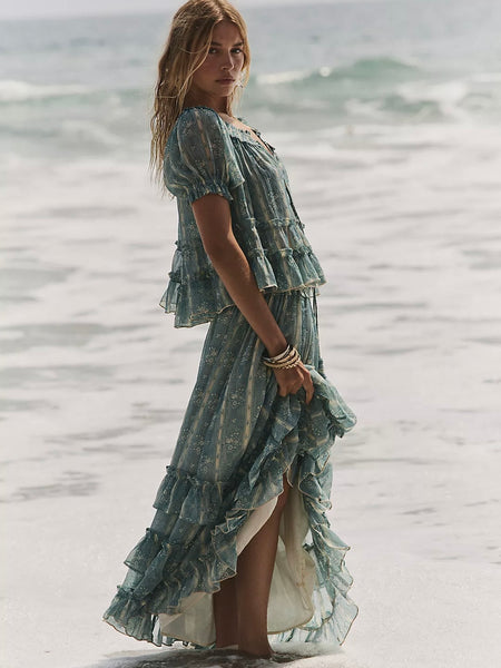 Free People Morning Maxi Set - Mineral Blue Combo