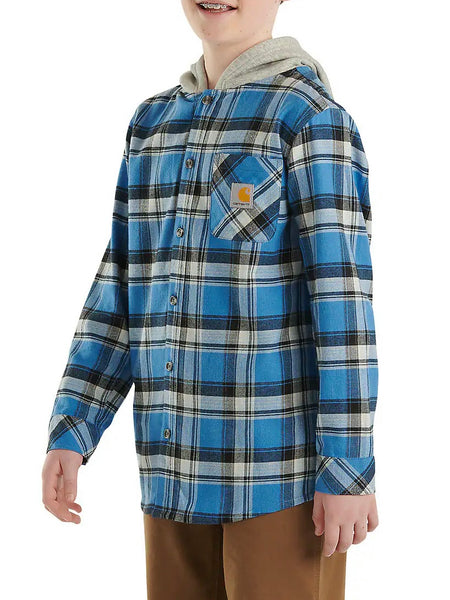 Boys’ Long-Sleeve Flannel Button-Front Hooded Shirt