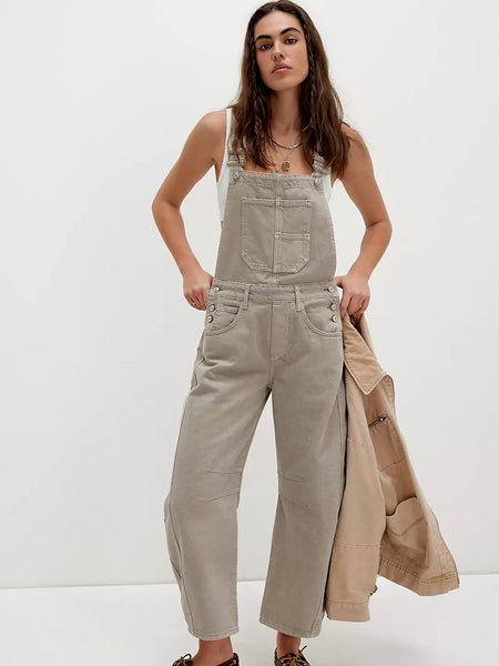 Free People Good Luck Barrel Overalls- Cobblestone