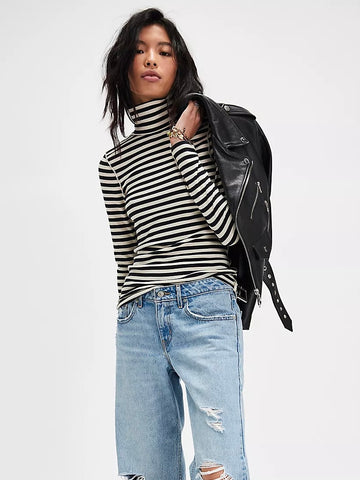 Free People Good Good Stripe Turtleneck - Black Combo