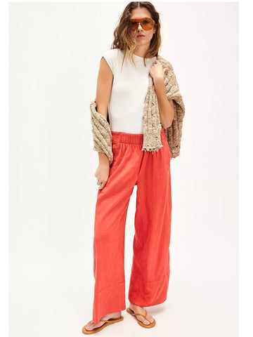 Free People Day’s End Linen Pull-On Pants - Poppy Red