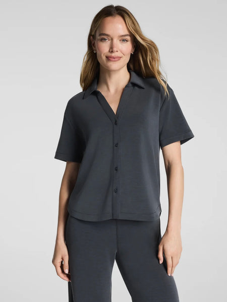 SPANX AirEssentials Button Down Short Sleeve - Graphite