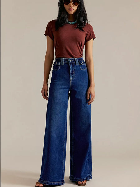 Free People Kellee High Rise Palazzo Jeans - Blue Night