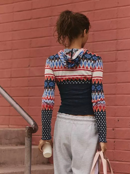 Free People Breathe Easy Printed Layer - Fairisle Navy