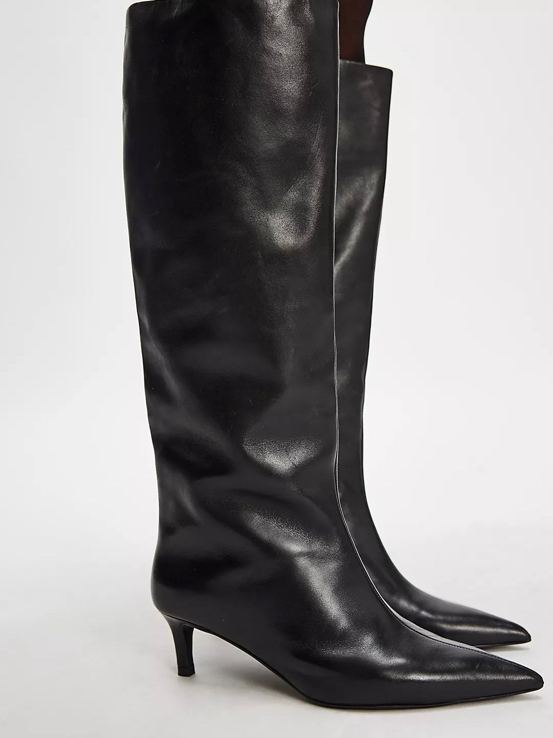 Free People Kiki Kitten Heel Boots - Black Leather