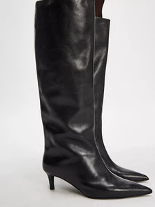 Free People Kiki Kitten Heel Boots - Black Leather