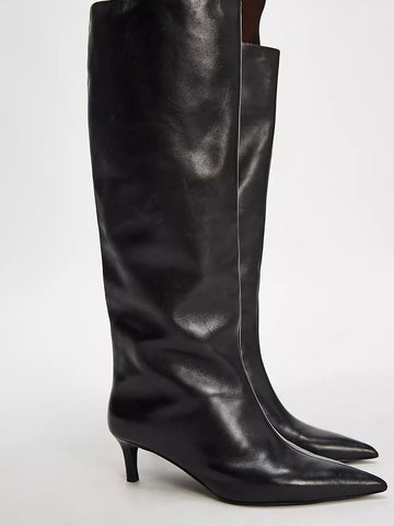 Free People Kiki Kitten Heel Boots - Black Leather