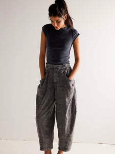 Free People High Road Pull-On Rise Barrel Pants- Dried Basil