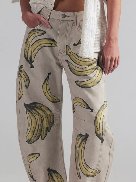 We The Free Good Luck Printed Barrel Jeans- Go Bananas