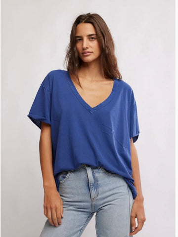 Free People Nina V-Neck Tee-Indigo Pura