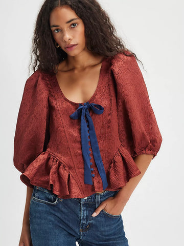 Free People Pamela Bow Top - Spiced Rum
