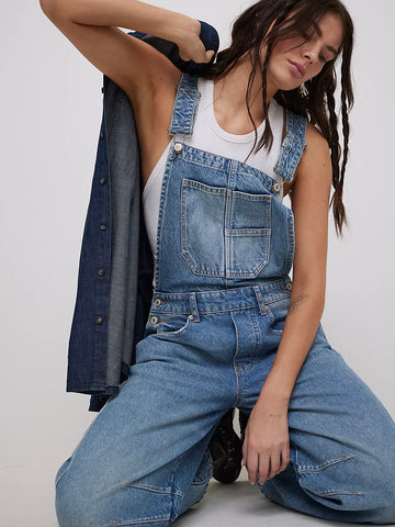 Free People Good Luck Barrel Overalls- Going Steady