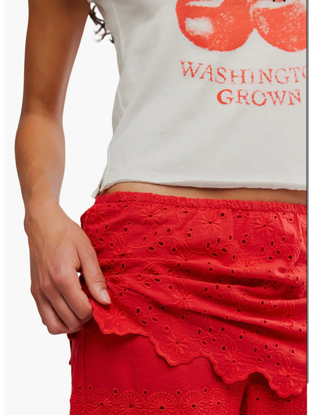 Eyes On You Floral Eyelet Embroidered Miniskort- High Risk Red